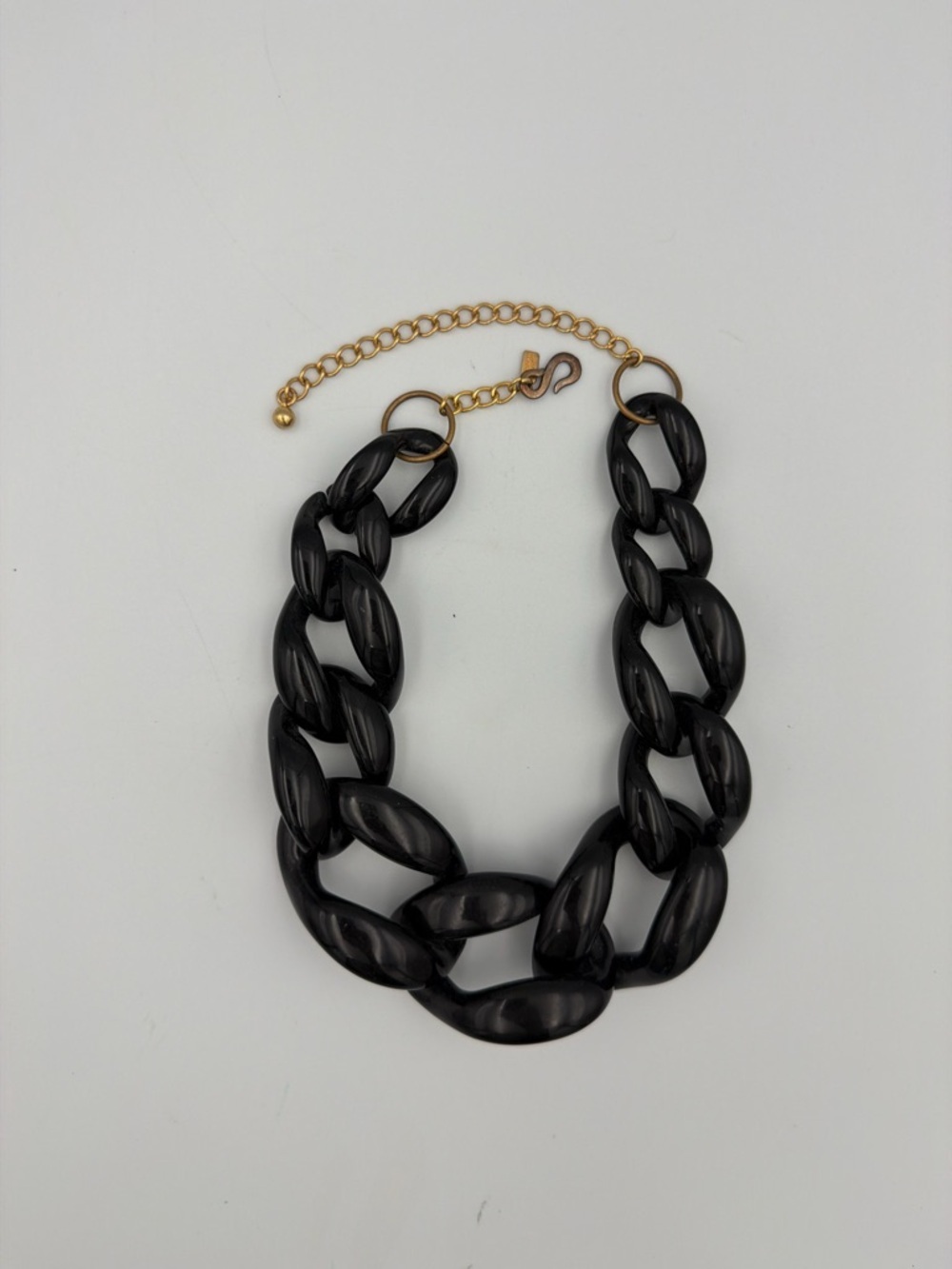 Kenneth Jay Lane Black Chunky Resin Link Necklace with Gold Chain